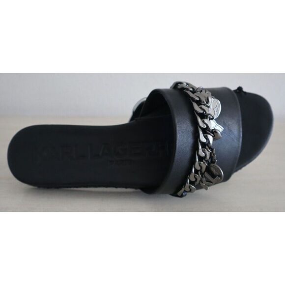 Karl Lagerfeld Women's Sz 8M Black Basia Charm/K23 Slide Sandals - Picture 7 of 9